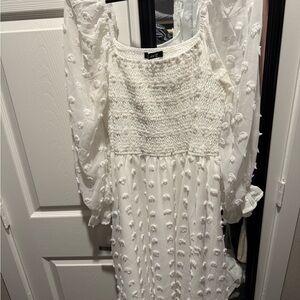 Simplee Brand White Long Sleeve Dress with Ruffle Details